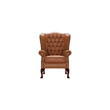 Classic Chair Heritage Saddle Dark Oak Finish Speckled Gold Studs - In Stock from Sofas by Saxon UK
