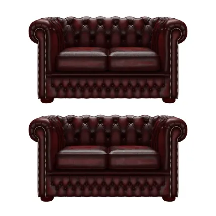 Ellington 2 Seater Sofa x 2 Antique Red Antique Studs